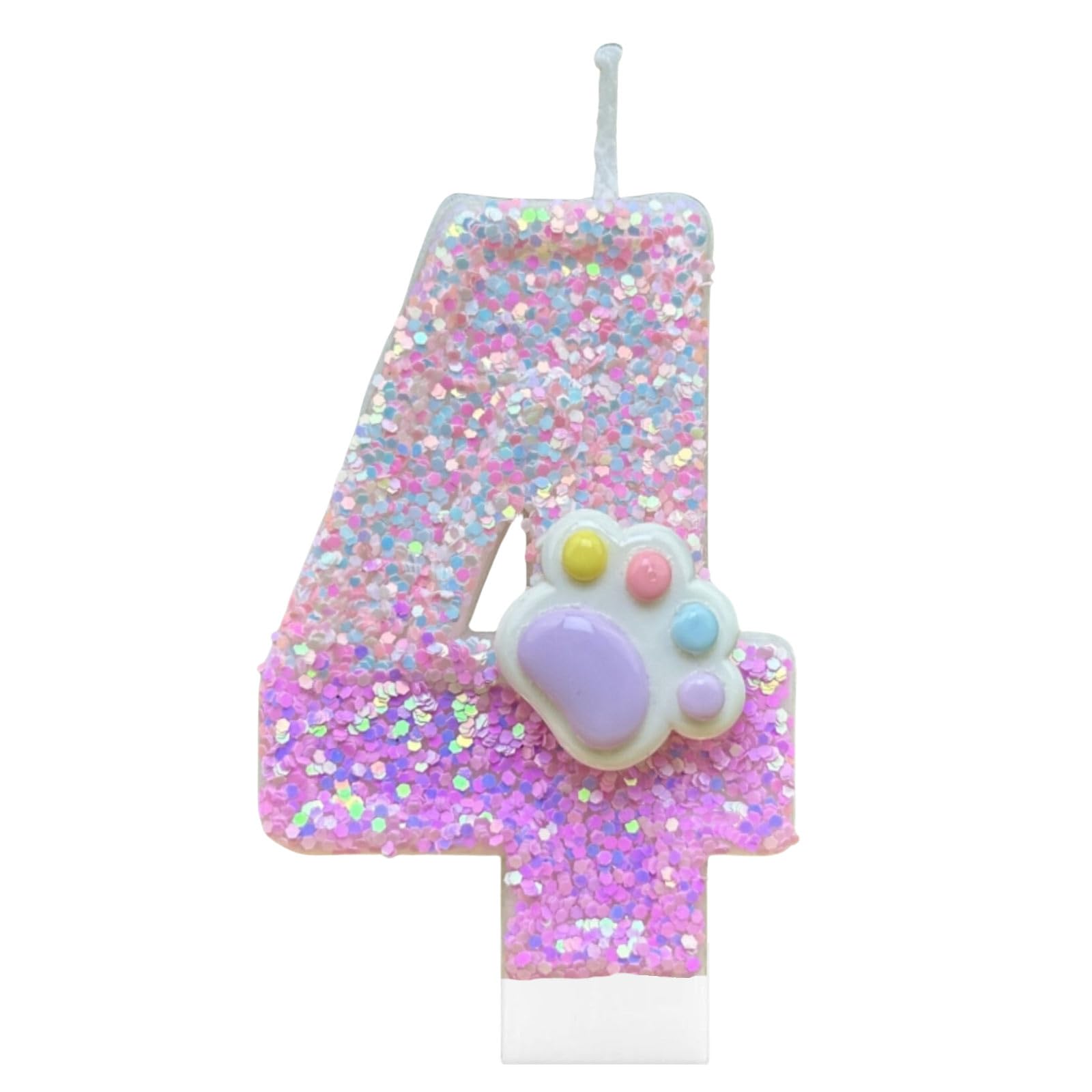 CasaPopz Cat and Dog Paw Number Candles for Cake Decoration, Pink Kitten Paw Number 4 Candle, Dog Themed Birthday Cake Topper for Party Decorations