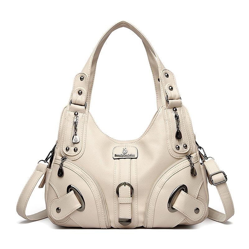 Borsa Bauletto con Tracolla da Donna in Pelle Sintetica Sacchetto Hobo Borsa a mano Borsa a spalla Borse Manici Lunghi Donne Borsetta Borse a tracolla Bianco
