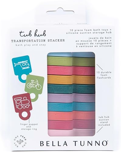 Miniatura 4 de Bella Tunno Cubo de bañera  10 piezas de juguetes de baño de espuma suave no tóxica para bebés y soporte de almacenamiento de succión de silicona