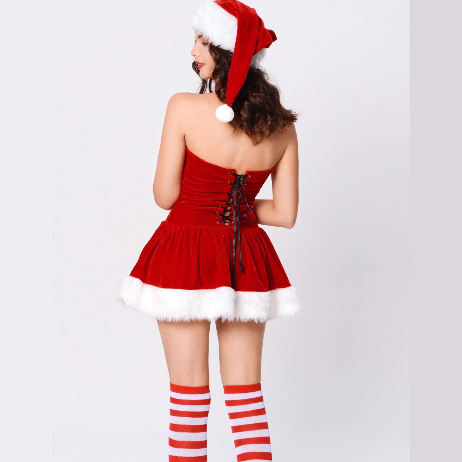 2 Pezzi Costume da Babbo Natale Costume da Donna Natalizio Vestito da Donna E Berretto da Babbo Natale in Peluche per da Spettacolo per Feste Natalizie ()