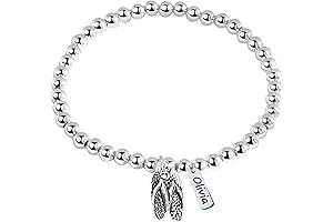 Personalized Flip Flop Beaded Adjustable Bracelet with Engraved Tag Charm