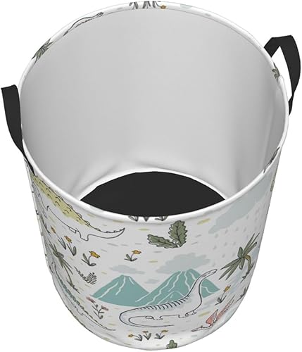 Miniatura 7 de Cesta de lavandería de dinosaurios, plegable, grande, con asas, fácil de transportar, cesta de almacenamiento redonda para ropa sucia, cesta de