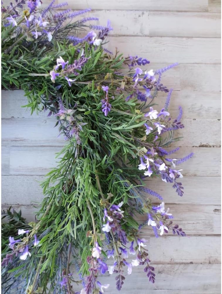 Purple Lavender Wreath for Front Door, 23 Inch Artificial Wildflower Grapevine Wreath for Spring Summer Decor, Farmhouse Cottage Home Wall and Door Hanging Decor