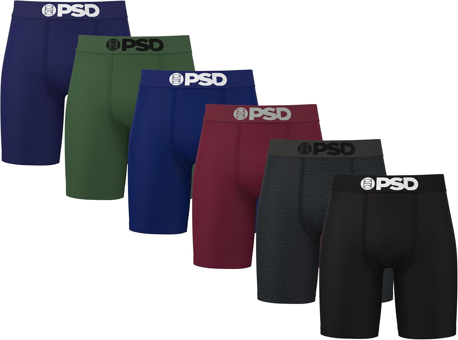 PSD Underwear Mens Boxer Briefs - 6 Pack Boxer Briefs, Standard & Mid Length, Soft & Breathable Boxer Briefs for Men