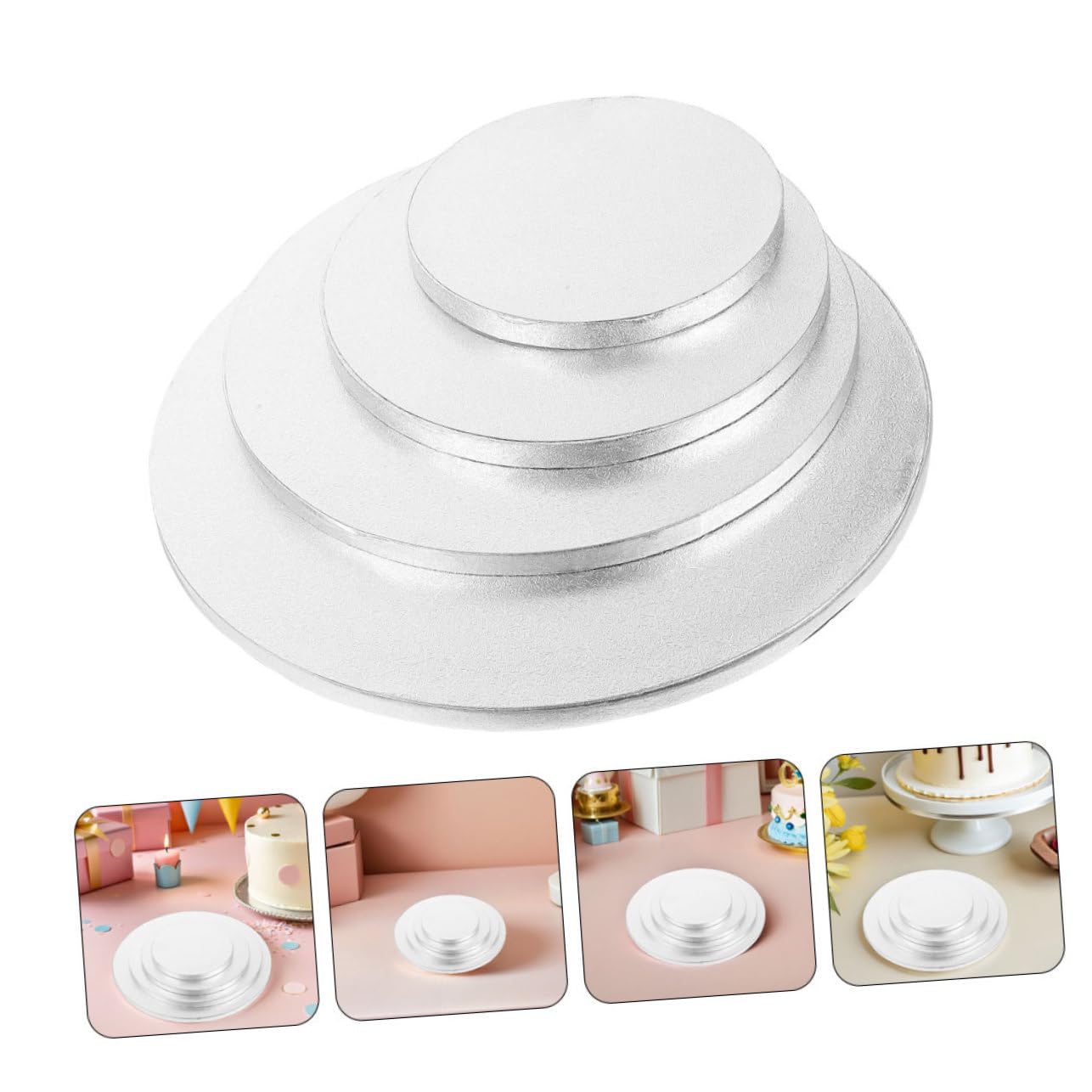 ABOOFAN Base pour Gâteau Ronde Argentée 8 Pièces en Carton Ondulé, Robuste