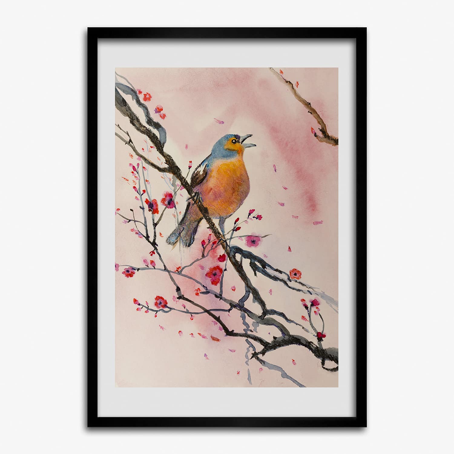 Tableau Moderne Oiseau sur une branche Cadre MDF 50x70 cm
