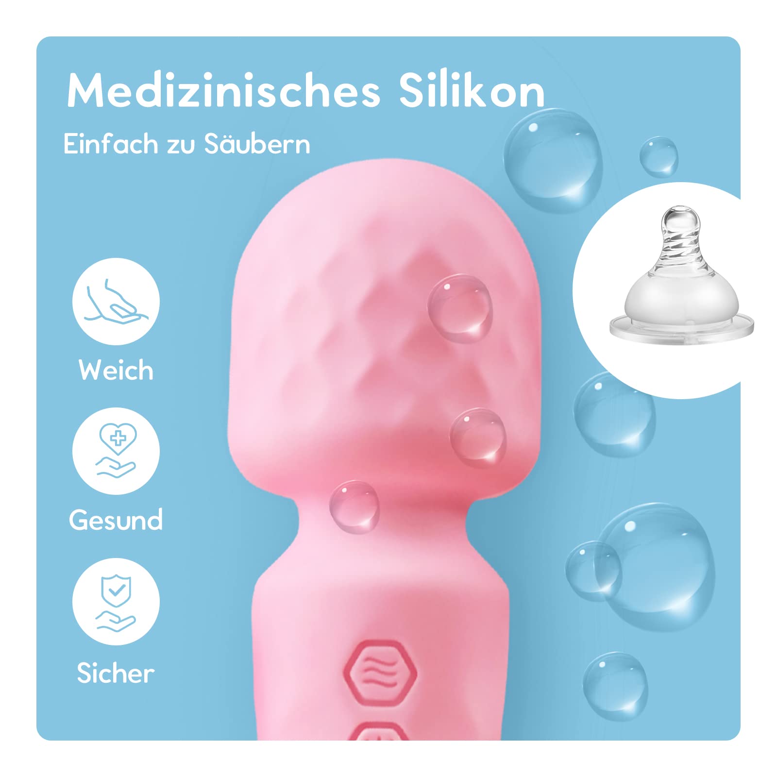 Mini Starke Massagestab, Silikon Massagegerät mit 10 Vibrationsmodi und Masturbieren für Männer Elektrisch, Masturbator Sex Spielzeug für die Männer
