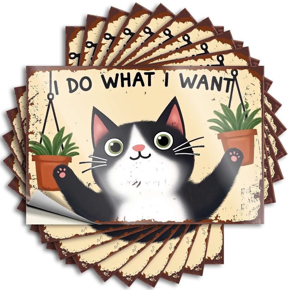 Outdoor Patio Accessories Door Bumper - I Do What I Want Cat with Plants. Aesthetic Durable Sticker Easy Apply for Gamers Decor(8X12CM)