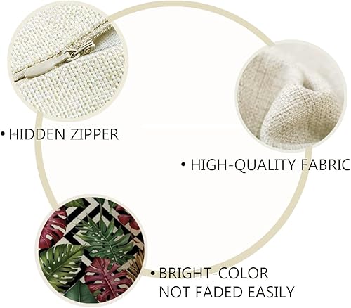 Miniatura 10 de Paquete de 2 fundas de almohada de hojas verdes tropicales con fondo geométrico, decorativas para el hogar, fundas de cojín cuadradas de algodón y