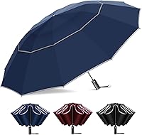 Satol 54 Inch Inverted Golf Umbrella: Windproof 12 Ribs, Auto Open/Close, Vented Double Canopy, UPF 50+ Reflective Travel Umbrella