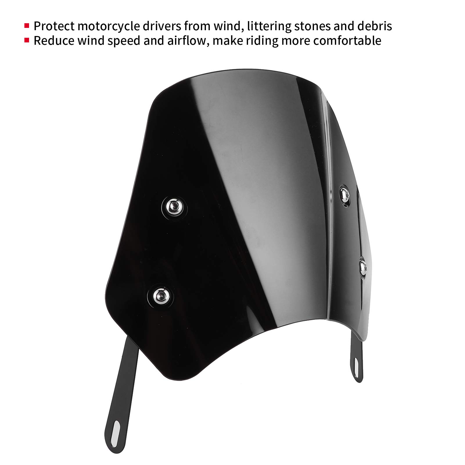 Windschutzscheiben für Motorräder, Universal Motorcycle Windschutzscheibe Windabweiser mit Montagehalterung für 5-7 Zoll(schwarz)