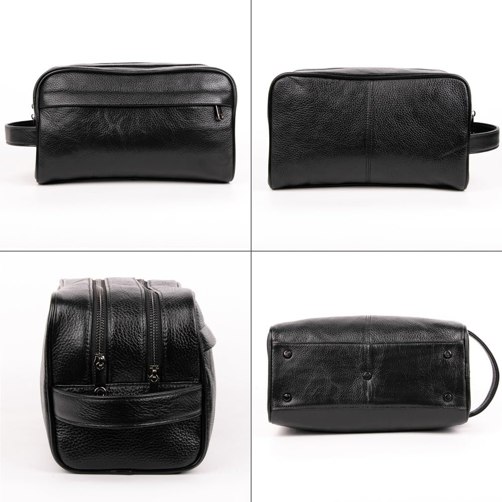 Kulturbeutel, Leder, wasserdicht, Reise-Kulturbeutel, Organizer, perfekt für Rasur, Pflege, Dopp Kit und Haushalt, Geschäft, Urlaub, Kosmetiktasche mit tragbarem Griff