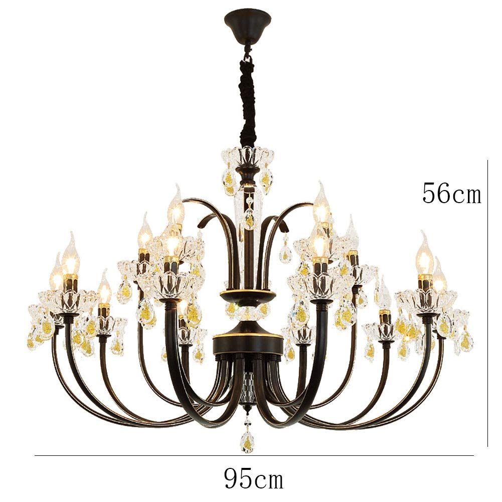 Während Lighting,E14 Amerikaner Prägnant Eisenkunst Kronleuchter Beleuchtung,Wohnzimmer Esszimmer Schlafzimmer Kleidung Store Licht,Kreativ Kerze Kristall Kronleuchter Lichter-Schwarzes gold 15 kopf