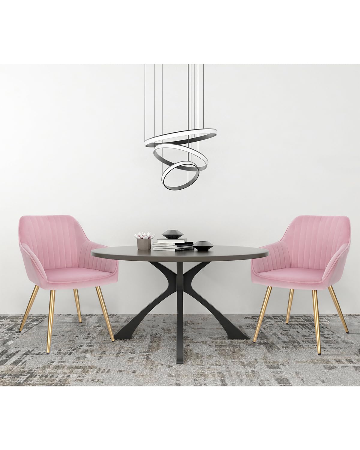 Lestarain 2 X Sedia Poltroncina da Sala Pranzo, Sedie Moderne da Cucina con Schienale e Braccioli, in Velluto, per Camera da Letto Soggiorno, Gambe Metalliche d'Oro Rosa