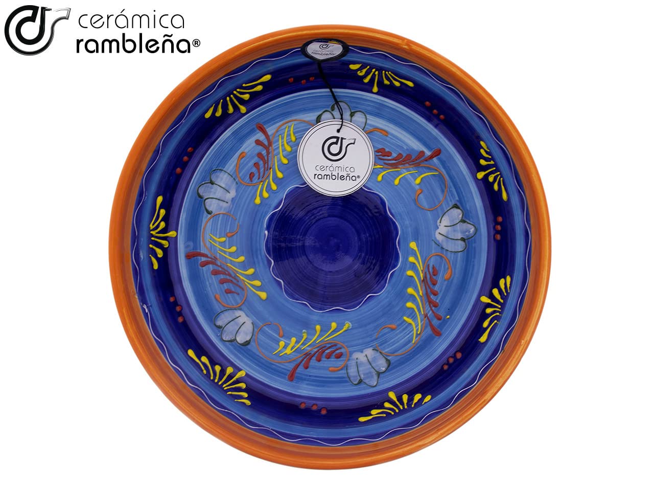 CERAMICA RAMBLEÑA | Ceramiczna miska sałatkowa | Oryginalne salaterki | Salaterki dekoracyjne Pomarańczowy - Model 23 | 100% ręcznie robiona dekoracja | 27x27x7 cm