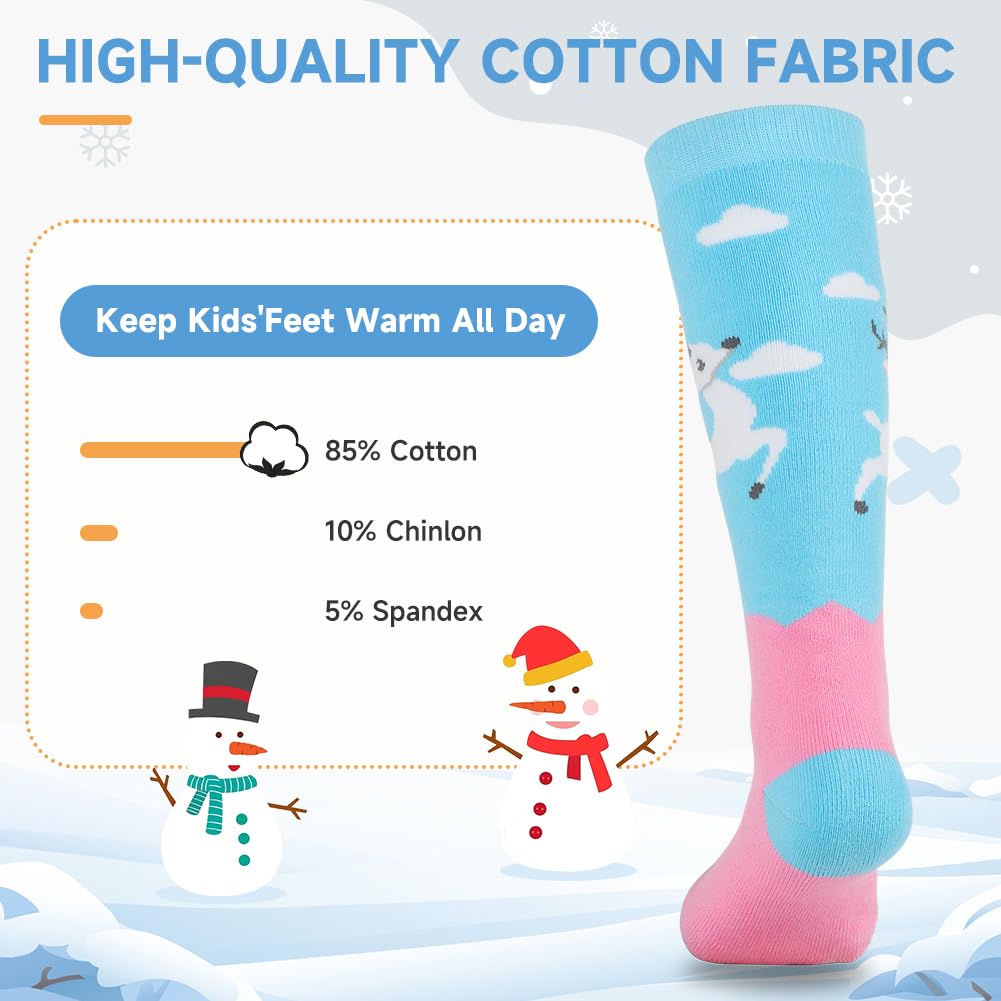 Findway Calcetines de Esquí para Niños,Calcetines Térmicos Niños Niñas 85% Algodón Calcetines de Nieve Suaves Transpirables Calcetines de Esquí de Invierno para Patinaje Snowboard,2 Pares/3 Pares