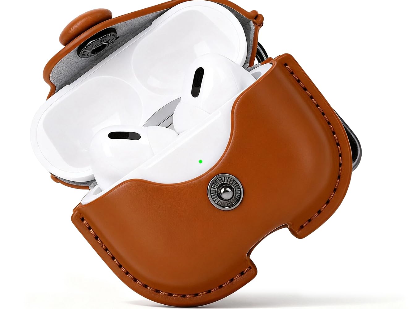 Photo 1 of ?Upgrade? AirPods Pro 2 Leather Case with Lock | Vintage Brown Leather Protective Cover with Snap Closure | One-Piece Anti-Lost Lid Design | Shockproof Case for AirPods Pro 2nd / 1st Gen