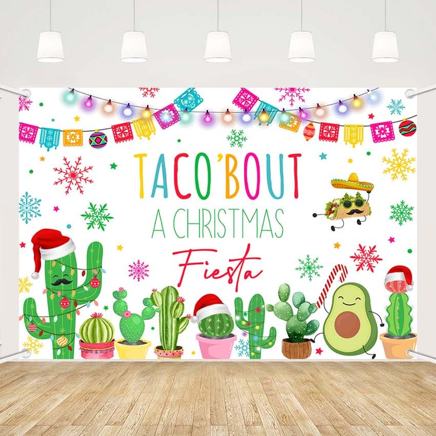 MEHOFOND Taco Bout A Christmas Fiesta Backdrop, Mexican Feliz Navidad Party Decoration, Christmas Fiesta Photography Background White Mexican Xmas Holiday Festival Bannerphotoshoot Studio Props 7x5ft