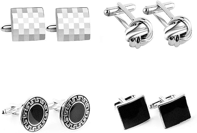 4 Pairs Men's Cufflinks Fashionable Retro Cuff Links for Suit Shirt Cufflinks Wedding Valentines Festival Birthday Anniversary Graduation Gift