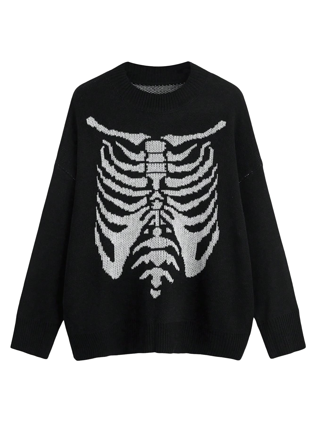 Womens Skeleton Graphic Sweater Grunge Punk Crew Neck Long Sleeve Knitted Pullover Tops Streetwear