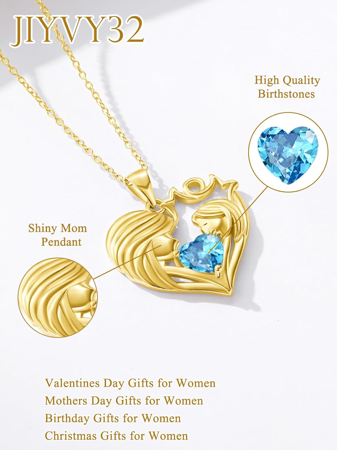 Mother and Daughter/Son Love Heart Necklace White Gold/14K Gold/Rose Gold Birthstone Jewelry Christmas Mothers Day Birthday Gifts For Mom Wife Grandma Women - Image 2