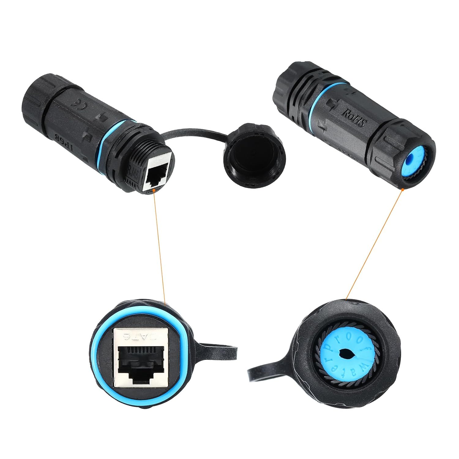 MECCANIXITY Waterproof RJ45 Coupler, Single Head Shielded Female to Female Waterproof IP68 Ethernet Outdoor LAN Cable Connector for Cat6/Cat5e/Cat5, Pack of 5