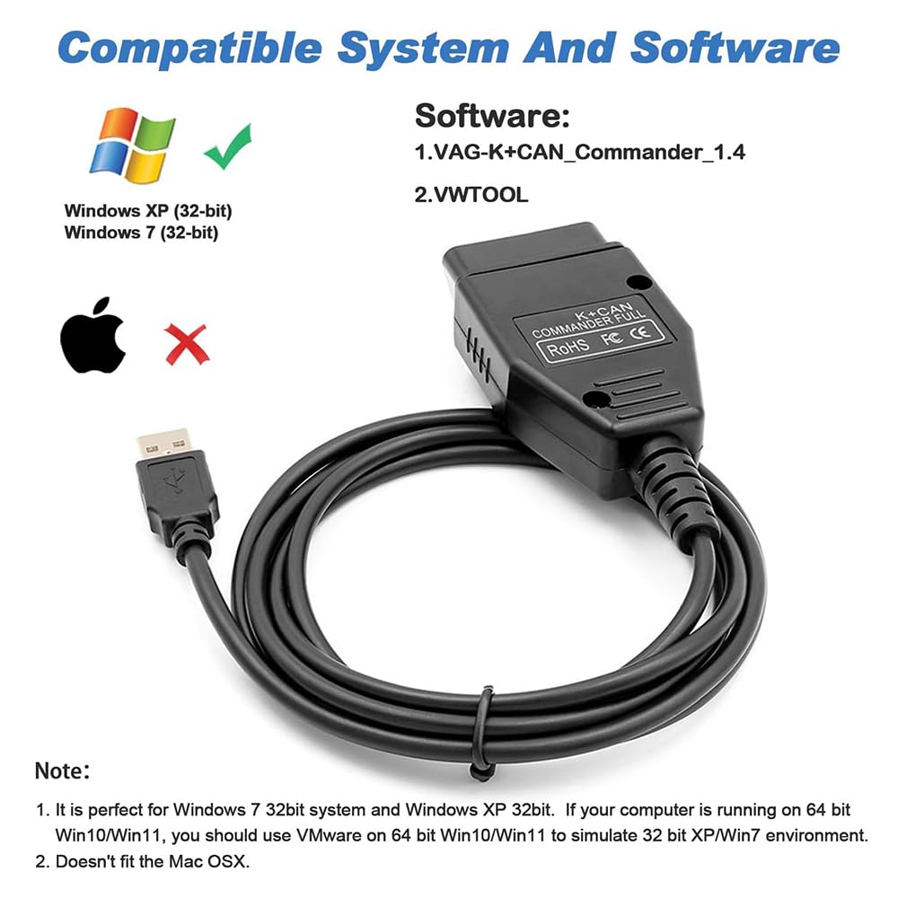 OBD2 K+CAN Commander 1.4 Code Reader Cable FTDI FT232RL Chip OBDII