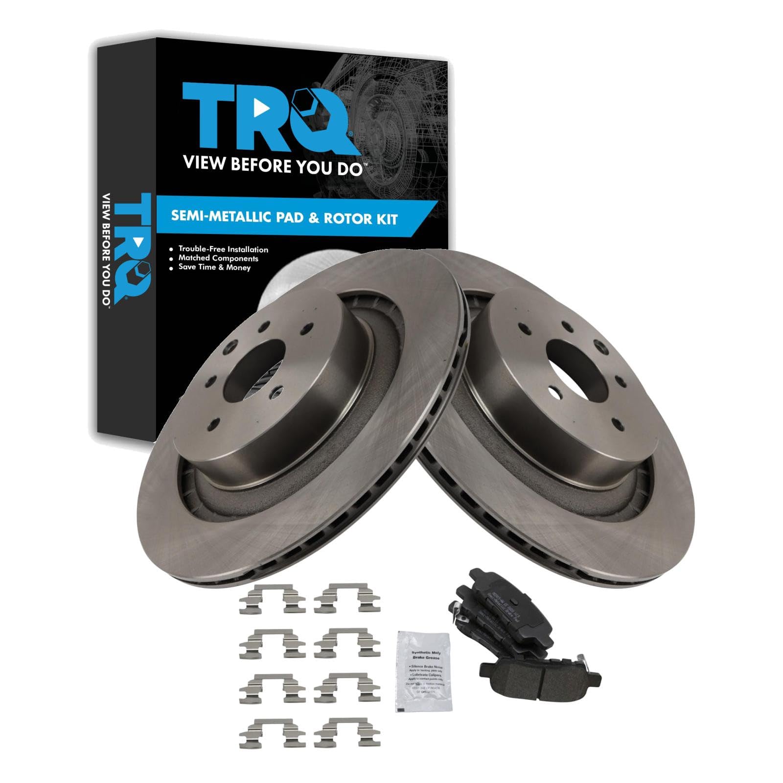 TRQ Rear Brake Pad and Rotor Set Semi Metallic Rotors Compatible with 2010-2017 Nissan 370Z