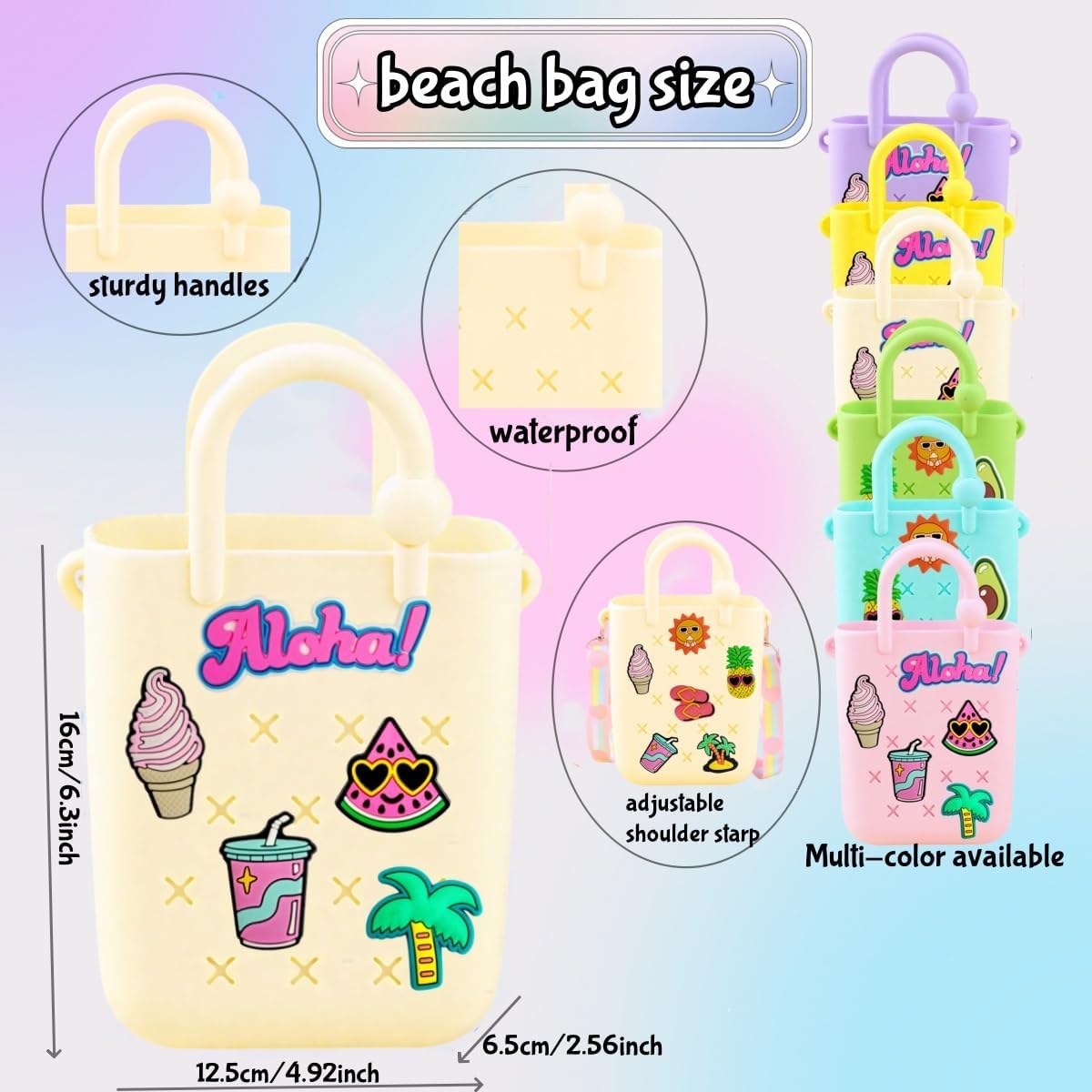 Mini Silicone Tote Bag, Rubber Beach Tote with Adjustable Strap &22 Cute Decorations for Little Girl & Woman - Image 5