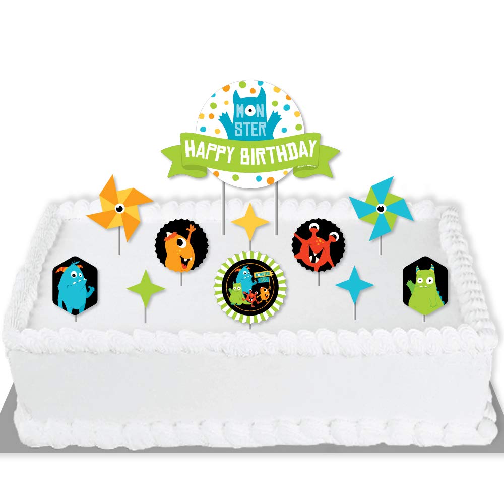 Big Dot of HappinessMonster Bash - Little Monster Birthday Party Cake Decorating Kit - Happy Birthday Cake Topper Set - 11 Pieces