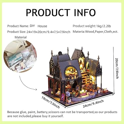 Miniatura 5 de Rompecabezas de madera para bricolaje, modelo arquitectónico 3D, kit de muebles de casa de muñecas con música y luces LED, habitación creativa, lo