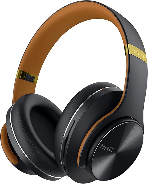 DOQAUS Wireless Headphones Over Ear, Bluetooth Headphones Over Ear with 3 EQ Modes, 52Hrs PlayTime Wireless Headphones,HiFi Stereo Foldable Headset with Microphone for PC Cellphone Tablet(Black Brown)