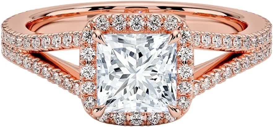 1–5 Carat Princess Cut IGI Certified Lab Grown Diamond Engagement Ring 10K 14K 18K Solid Gold & 925 Sterling Silver Split Shank Ring (E-F Color, VVS1–VVS2 Clarity)