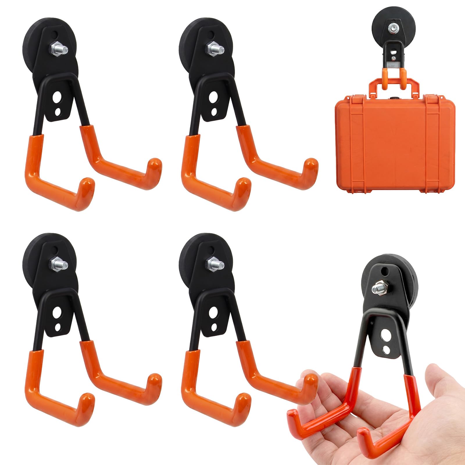 Heavy-Duty Magnetic Double-Claw Hook, Rubber Coated Garage Magnets for Tool Storage, Non-Slip Magnetic Strong Utility Double Hooks for Indoor & Outdoor Hanging (4, S)