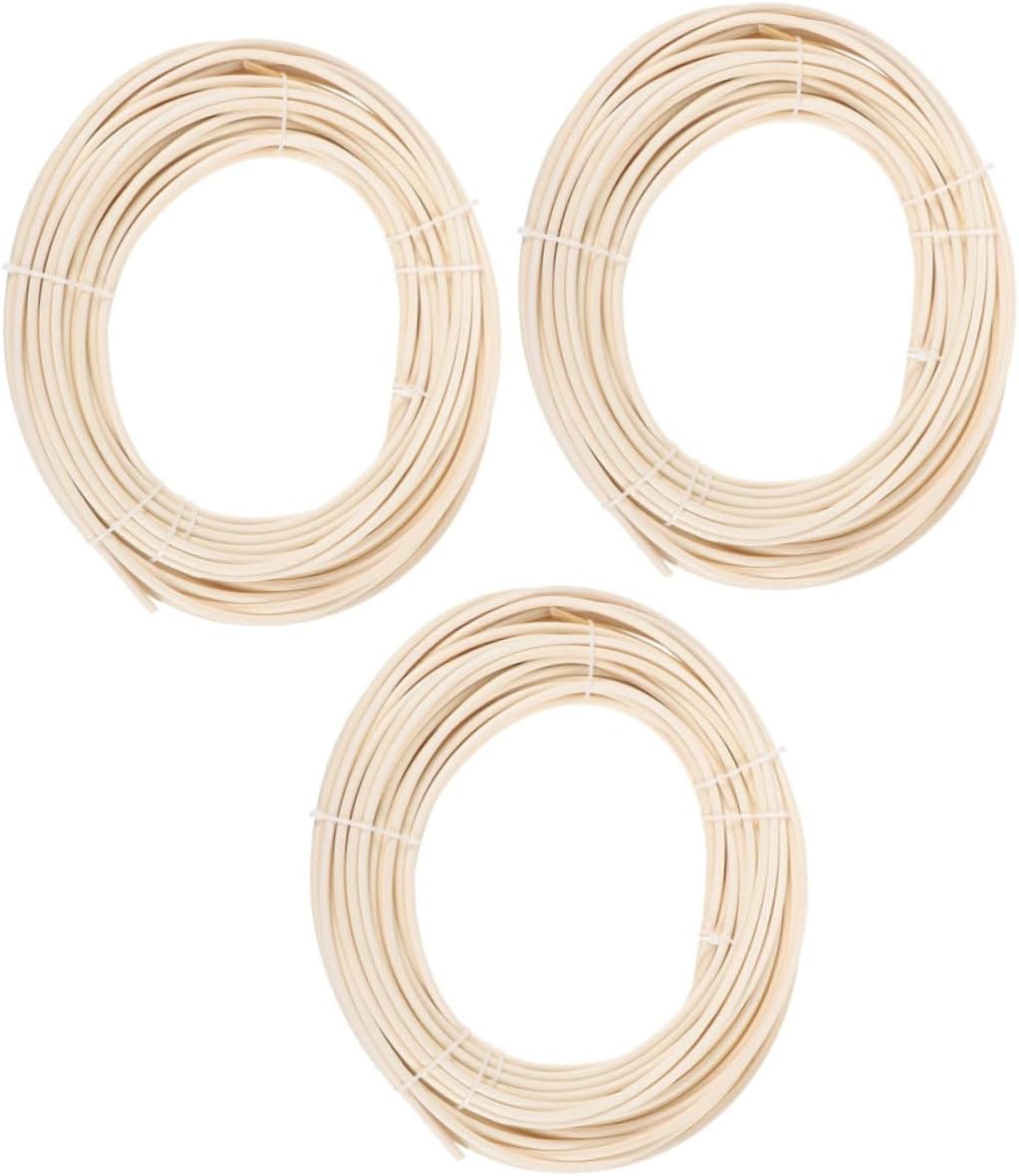 Tofficu 3 Rolls Natural Rattan Round Reed of Weaving Supplies for Furniture Making Basket Crafting Durable Rattan for DIY Projects for Chairs Home Decor