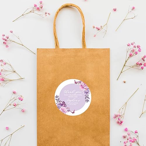 Miniatura 9 de Andaz Press Paquete de 40 etiquetas de quinceañera redondas personalizadas de 2 pulgadas, mariposas azules, etiquetas adhesivas personalizadas para