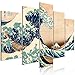murando Impression sur toile intissee La grande vague de Kanagawa 200x100 cm 5 pieces tableau tableaux decoration murale photo image artistique photographie graphique Katsushika Hokusai p-B-0009-b-m