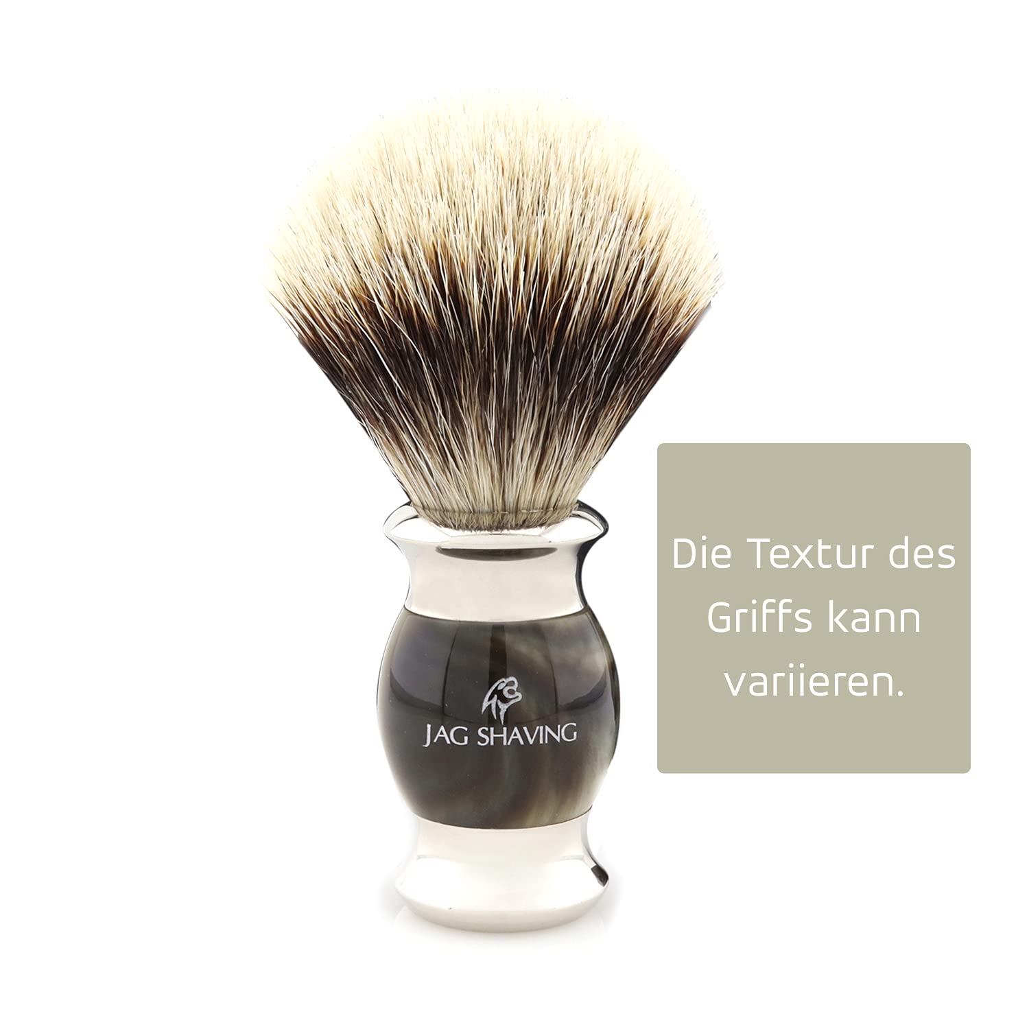 Jag Shaving Rasierset - 3-teiliges Rasierset - JAG's LEE Range - Silberspitz Dachshaar Rasierpinsel - 5 Rasierklingen Rasierhobel - Rasierständer - Grüne Hornimitation Farbe