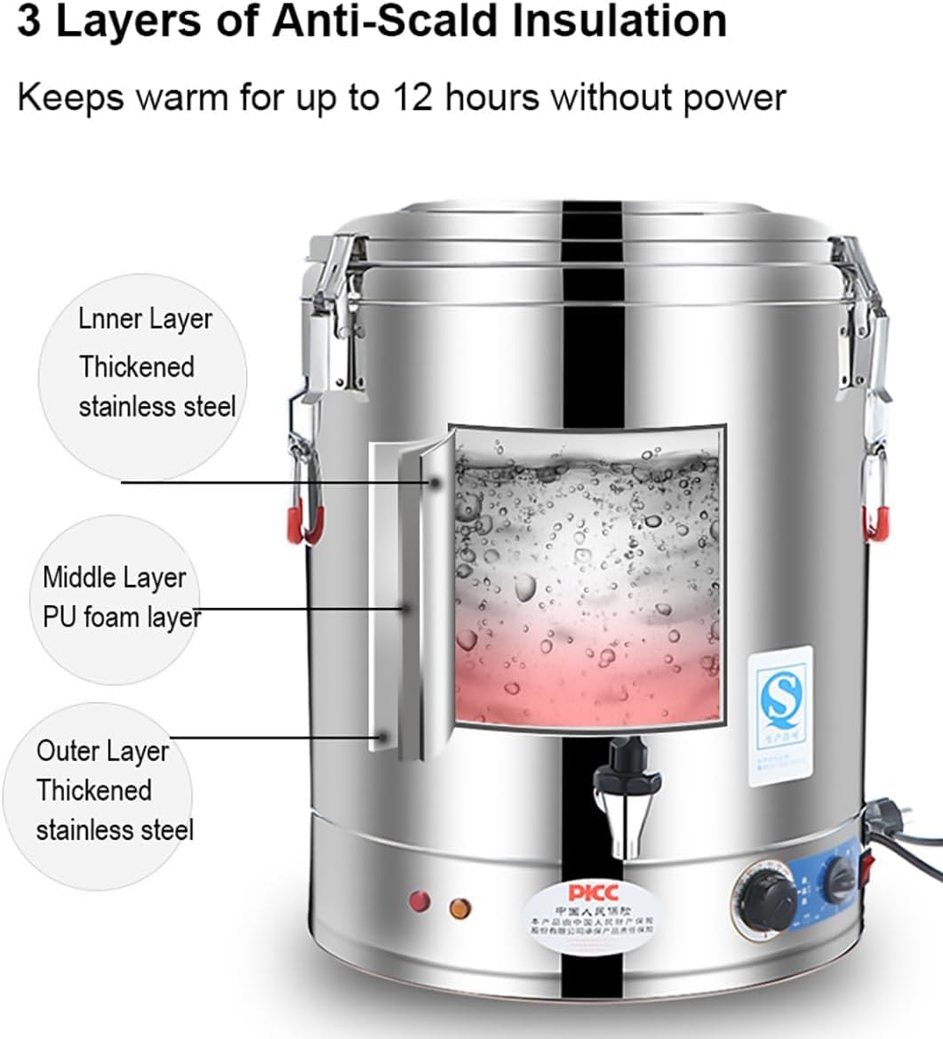 TYH Bollitore Dacqua Commerciale, Dispenser di Acqua Calda da 40l/50l/60l/70l, Urna per Ristorazione di Grande capacità, Acciaio Inossidabile, Controllo della Temperatura 40L