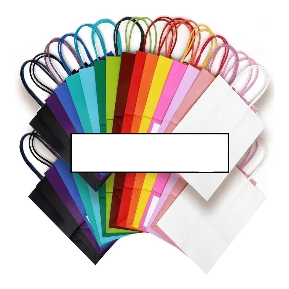 25/50 bolsas de regalo de papel kraft marrón con asa para bodas, fiestas de cumpleaños, bolsas de compras para pequeñas empresas (colores mezclados, 50 unidades, 21 x 11 x 27 cm)