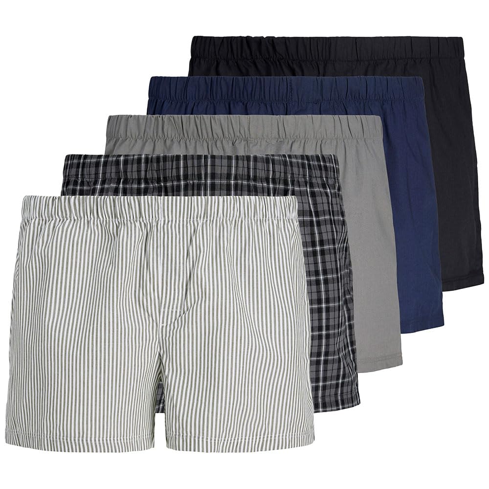 JACK & JONES Men's Jacmilano Woven Boxers Pack of 5 Pls Sn (Pack of 5), Dusty Olive, 3x_l