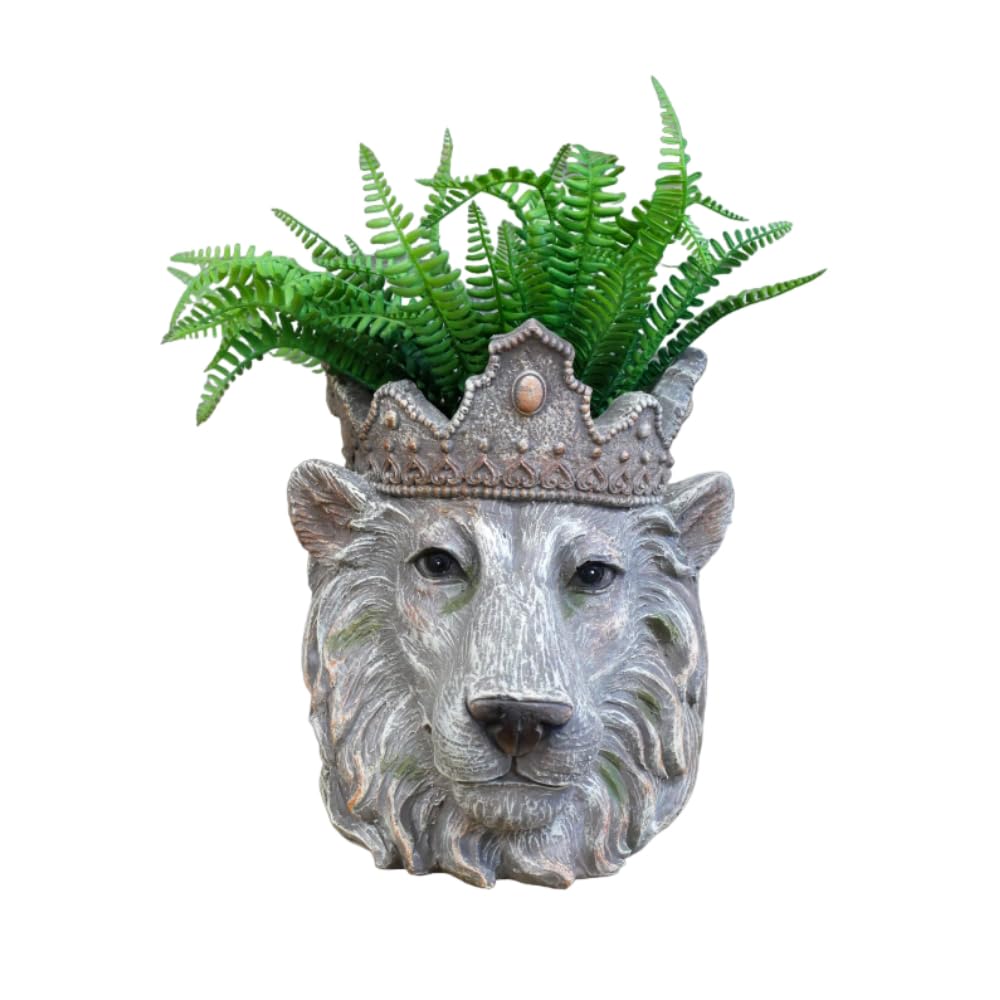 Gifts Direct 2 U Decorative Plant Pot Resin Lion King of the Jungle Head Planter Unique Animal Design Home