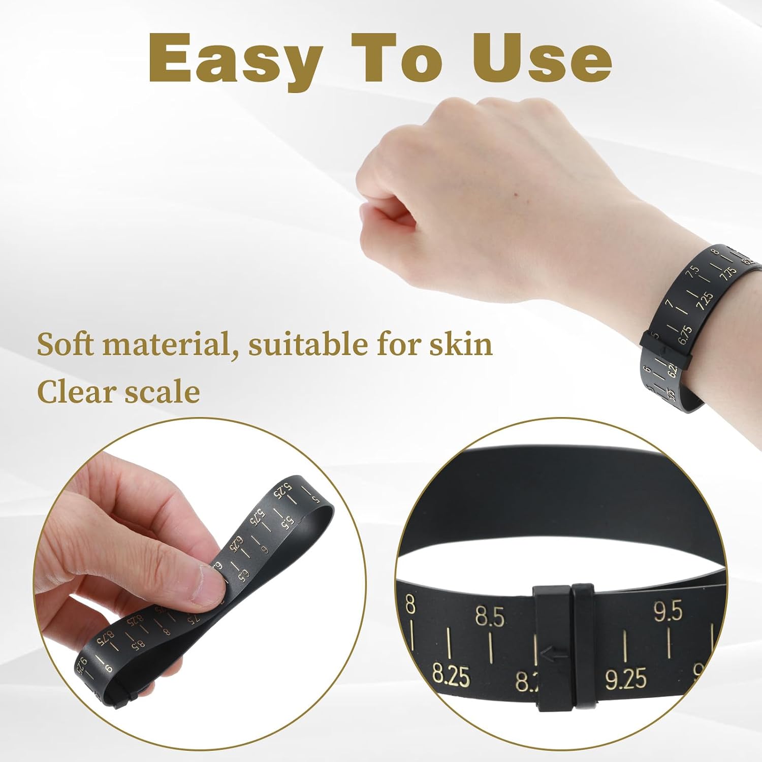 2 Pcs Bracelet Sizer and Ring Measuring Tool Set, Reusable Finger Measure for Ring Size - US Size, Universal Bracelet Measuring Tool for Women Men - UK Sizes (Black)