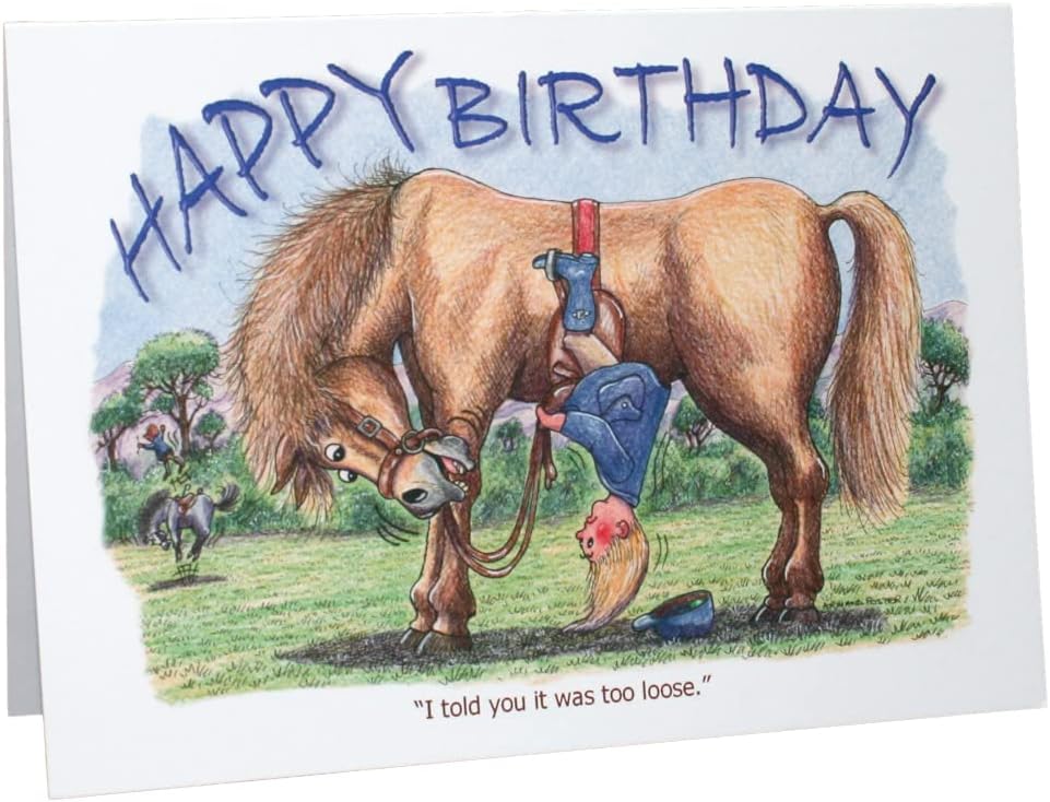 Happy Birthday Horses & Ponies Humour Cartoon A5 Funny Blank Greeting Card by Armand Foster