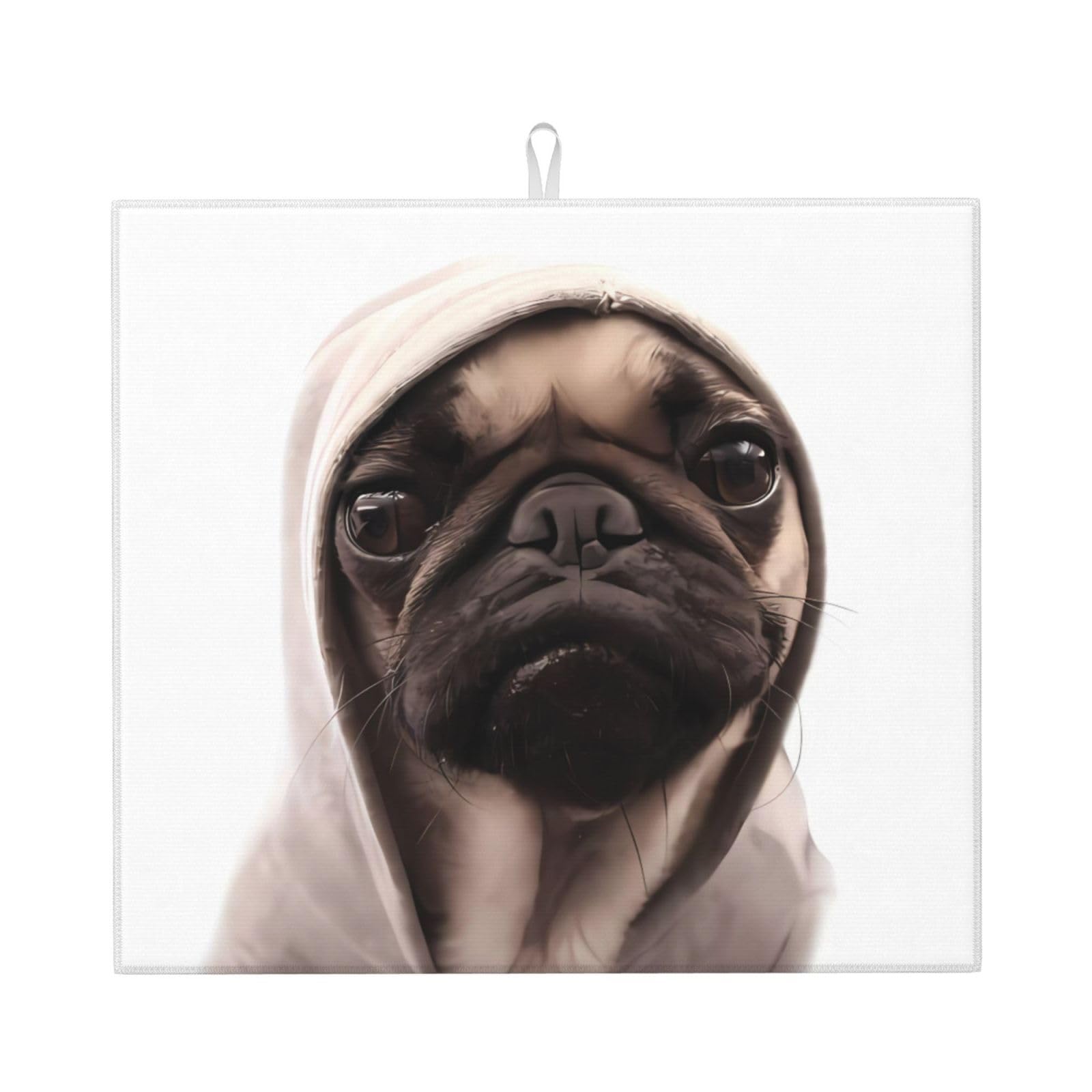 WHJSSF pug Prints Kitchen Drying Mat - Absorbent Dish Drying Throw with Colorful Prints, Quick-Dry Countertop Layer for Dishes & Appliances - Non-Slip & Foldable