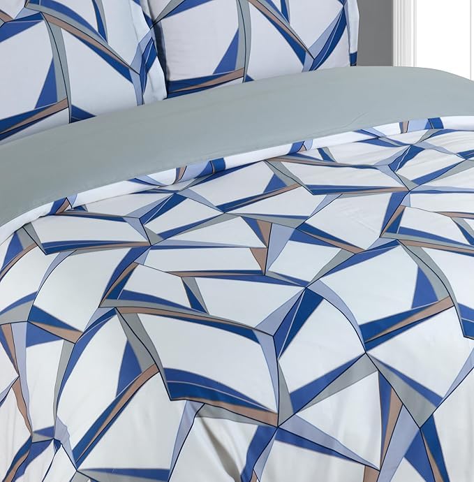 Majestic Giftware Madison Linen 4 Pcs 48" Twin Size Bedding Set (BL503-48T-4pcs) Tokyo Comfort - Blue 300 TC 100% Cotton Sateen | 1 Fitted Sheet, 1 Duvet, 2 Pillowcases - Choice Collection