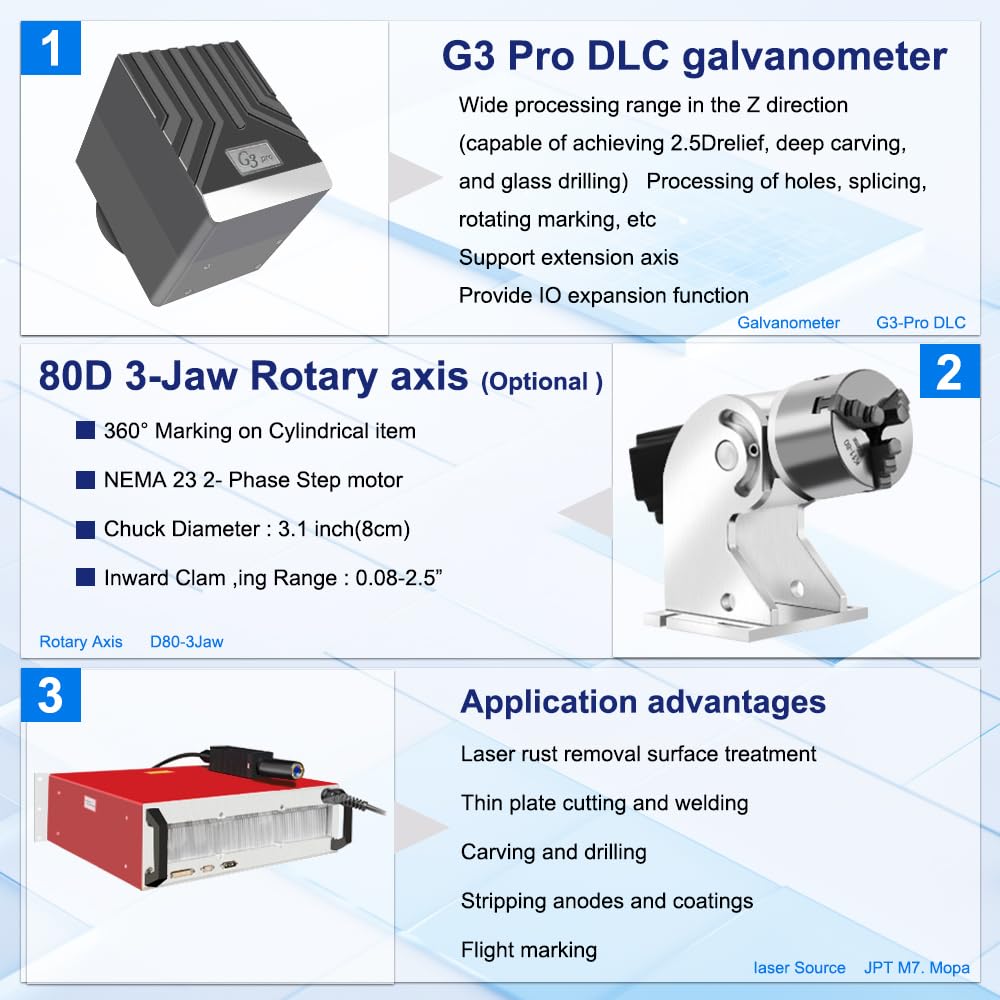 Faserlaser-Markierungsmaschine JPT Mopa 30W/60W/100W/200W 2.5D mit elektrischer Z-Achse, Farbmarkierung, tiefe Gravur, Relief Gravur (60, Watt)