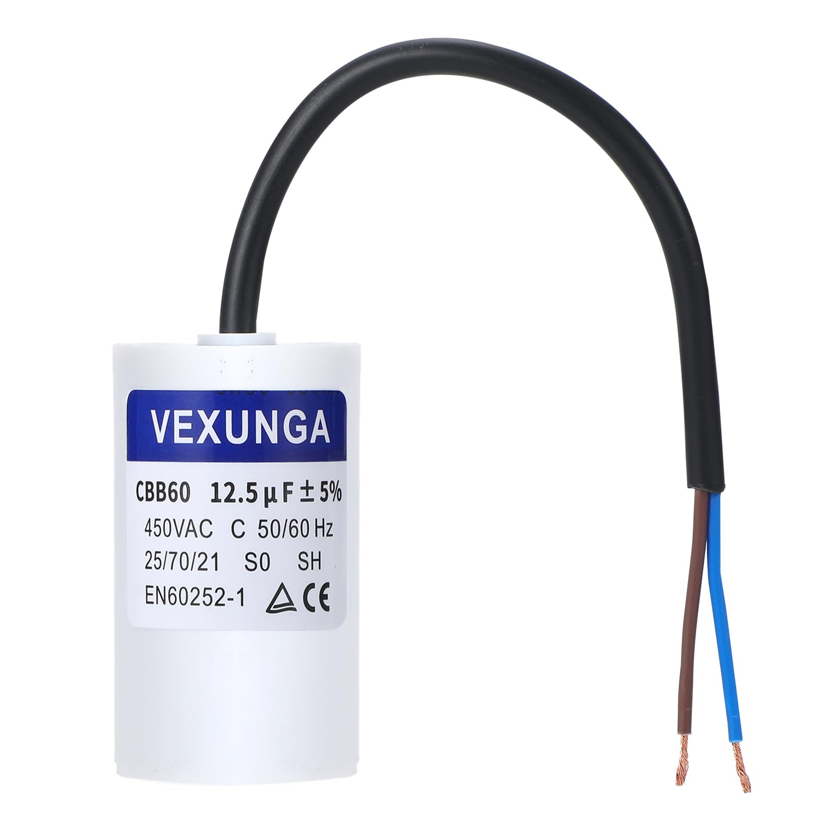 VEXUNGA Condensador de Arranque Motor 12,5uF 450V CBB60 SH Condensadores 12,5µf 450VAC 40x70MM para Lavadora Bomba Ventilador Secadora 50/60Hz con Cable
