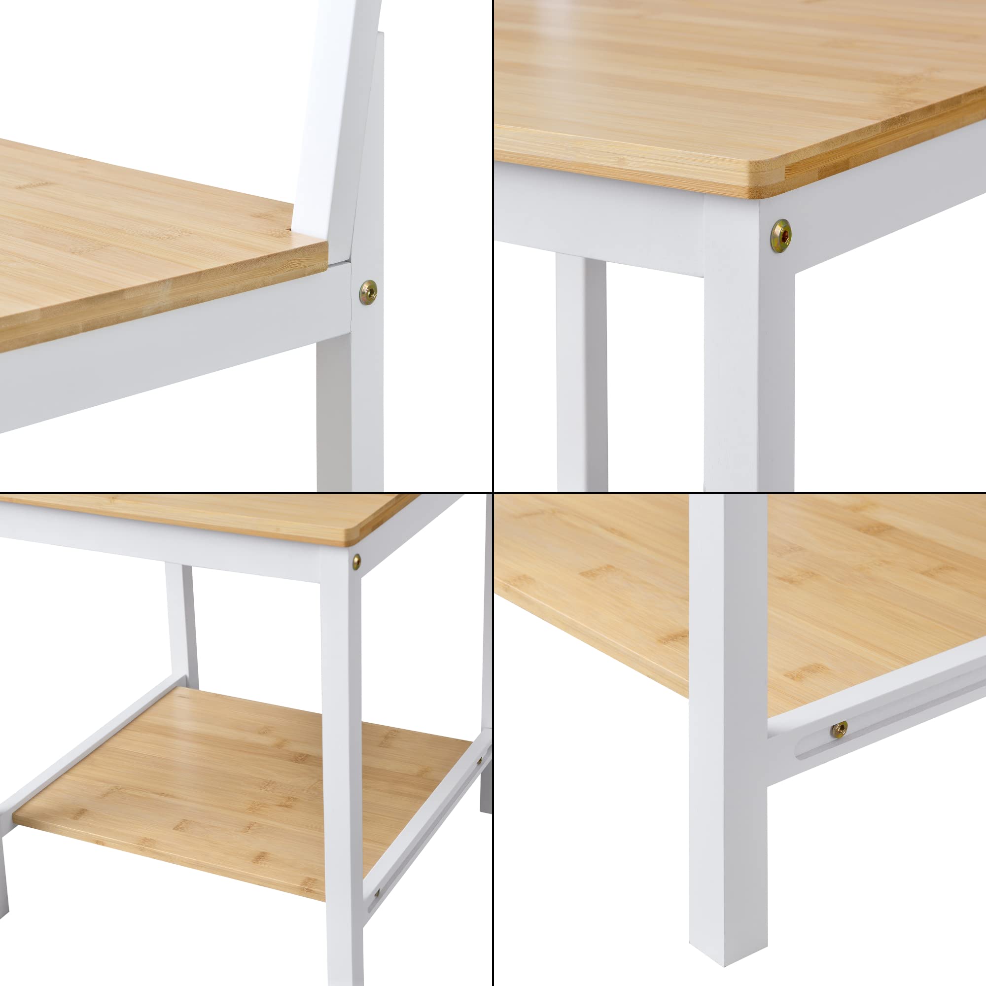 [en.casa] Valet de Chambre pour Salle de Bain Dressing Porte-Vêtements avec 3 Barres et 2 Surfaces de Stockage Bambou 133 x 40 x 42 cm Naturel Blanc