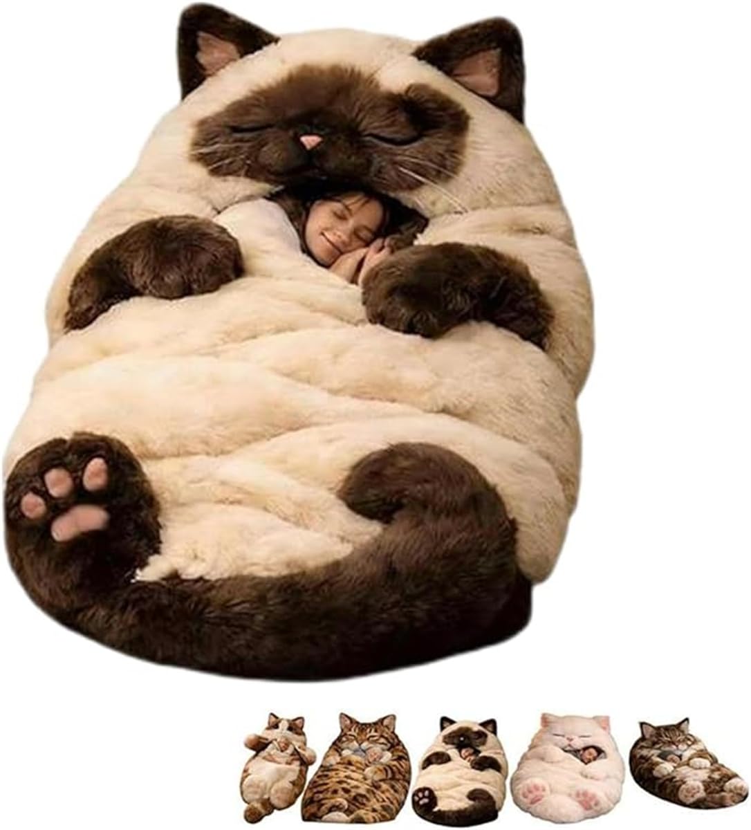 Cat Sleeping Bag for Human – 80"x31" Giant Fluff-y Cat Sleeping Bag for Adults, Adorable Cats Envelopes SleepingBag, Washable Warm Plush Floor Lounger with Soft Lining, for Indoor & Camping (E#)